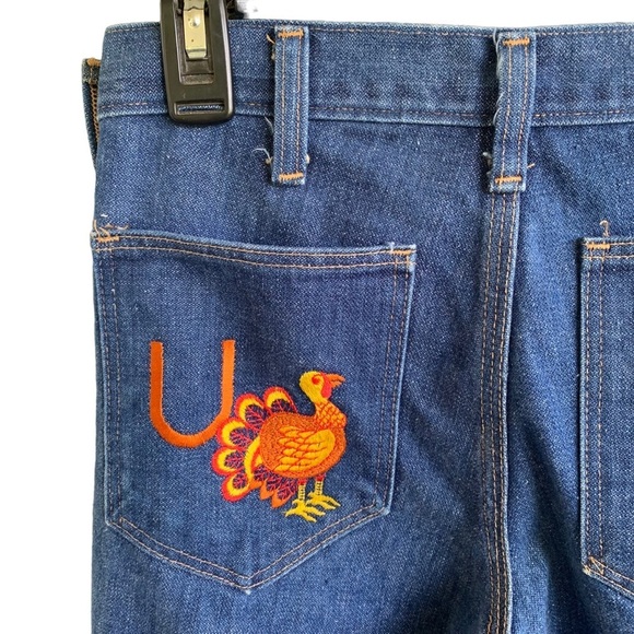 Wrangler Denim - Vintage Wrangler Bell Bottom Blue Jeans 70s Embroidered U Turkey Women’a 27”